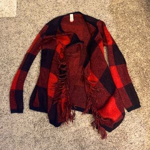 Red and black plaid cardigan